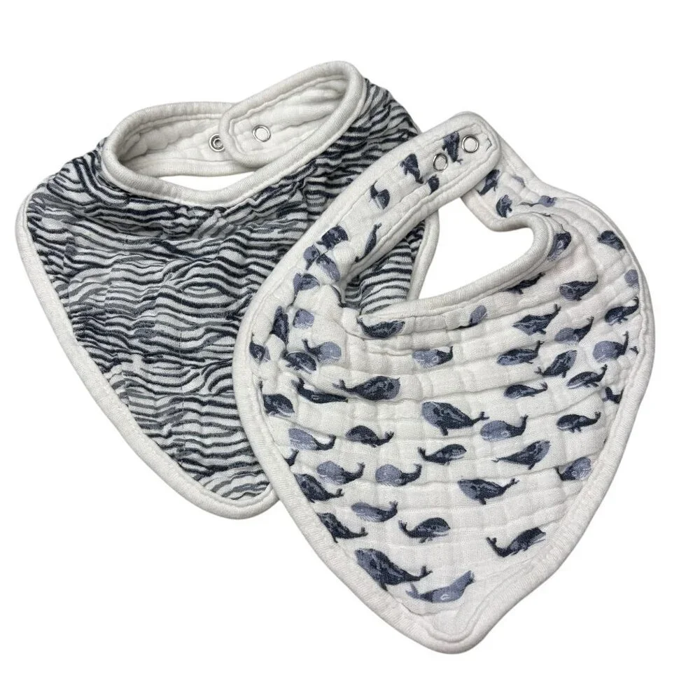 Pottery Barn Kids Muslin Baby Bibs Nautical Blue White Whale
